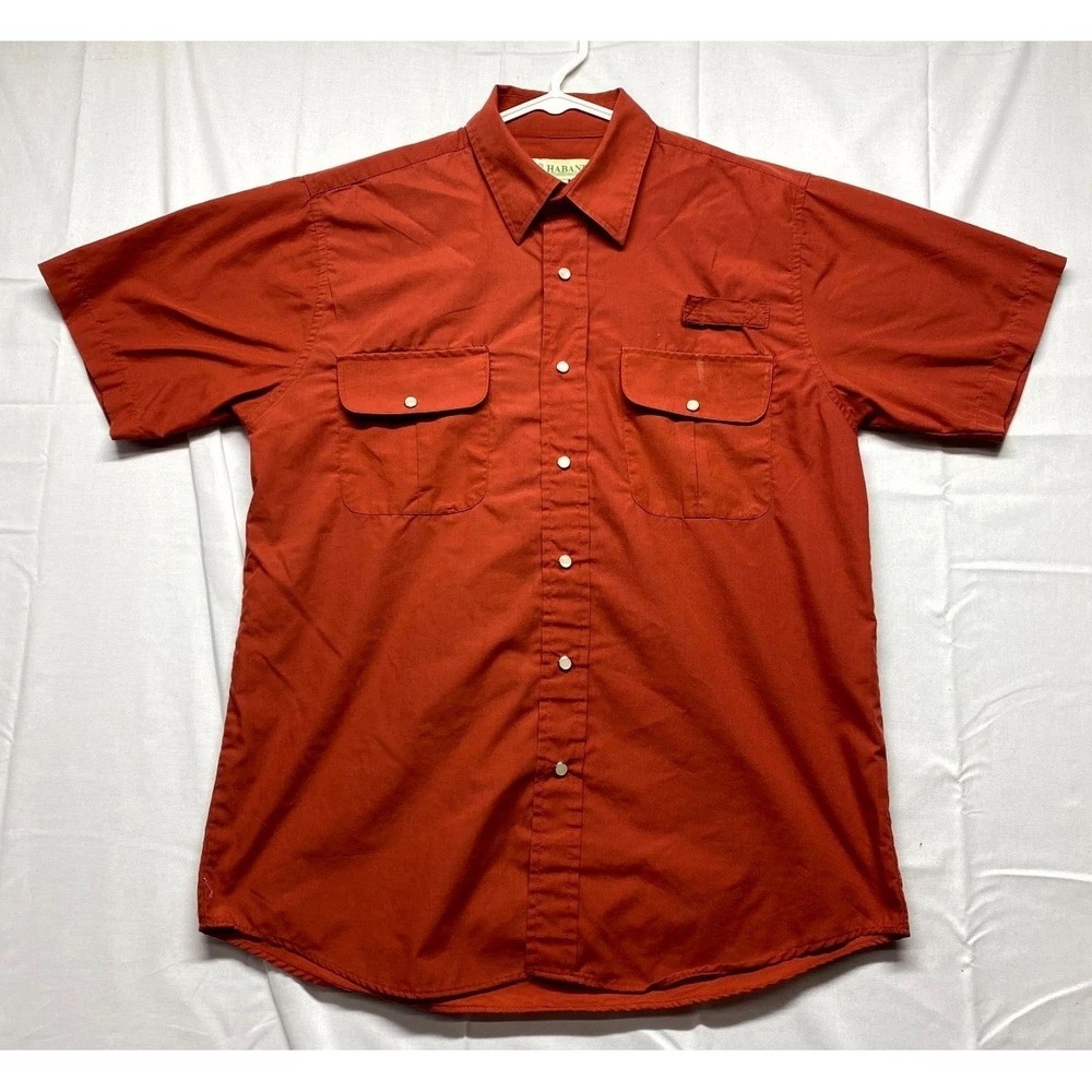 Haband Utility Shirt Mens Medium Rust Pleated Pearl Snap Work Wear Button Up